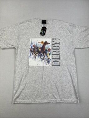 NWT Vintgage Y2K 2007 Kentucky Derby Watercolor Horse Face Art Heather Gray Sz L